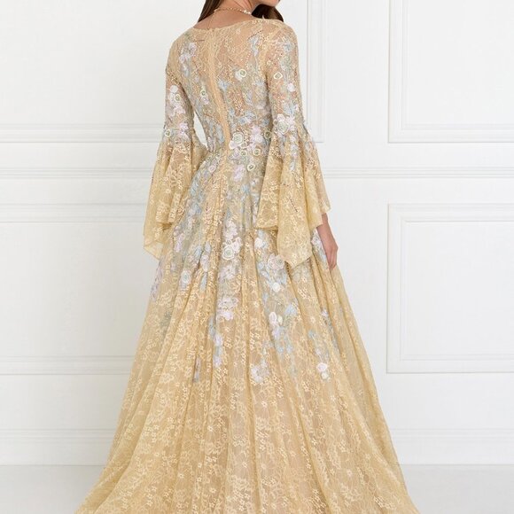 V-Neck Lace Short Sleeve Prom Dress GSGL1592 - Picture 2 of 7